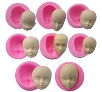 WonDerfulC Lot de 8 moules en silicone en forme de tête de poupée pour fabrication de gâteaux, argile, bougies, savon
