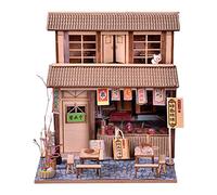 WonDerfulC Maison miniature chinoise ancienne architecture chinoise faite à la main Mini maison en bois avec lumières LED et kit de montage Modèle cadeau créatif (Barbecue)