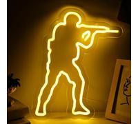 WonderfulLife Panneau néon avec logo Counter Strike Game Zone pour décoration de zone de jeu, Gunfight Games CS pour homme, grotte, salle de jeu, bar Internet ou décoration de chambre. Alimentation