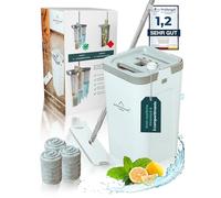 WONDERHOME Serpillière avec seau - Séparateur de la saleté de l'eau douce - Seau à 3 compartiments - Fonction extrusion - Pour chaque sol - Avec tige longue de 140 cm