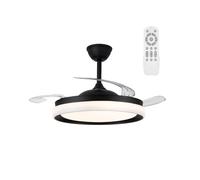 wonderlamp - Ventilateur de plafond avec pales rétractables Nestera Eco noir, ventilateur de plafond avec lumière et télécommande, 45 W CCT Dim 3000-4000 - 6000 K
