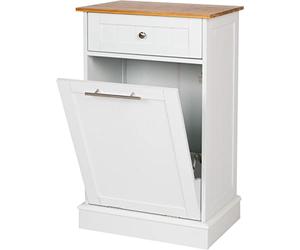 WONDERMAKE® Armoire à Linge Haute ou Armoire à Poubelle en Bois/Bambou, collecteur de Linge Haute pour Salle de Bain ou Cuisine Rabattable avec tiroir, 51 x 37 x 82 cm, Blanc