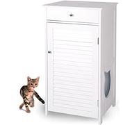 WONDERMAKE® Armoire à litière pour Chat, Grande Maison de Toilette en Bois pour bac à litière avec tiroir, Meuble Moderne Polyvalent, 51 x 46 x 96 cm, Blanc