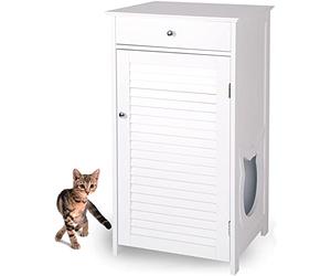 WONDERMAKE® Armoire à litière pour Chat, Grande Maison de Toilette en Bois pour bac à litière avec tiroir, Meuble Moderne Polyvalent, 51 x 46 x 96 cm, Blanc