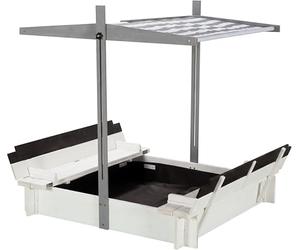 WONDERMAKE® Bac à sable design en bois avec toit, couverture et banc, pour enfant, avec couvercle rabattable, protection solaire UV, bac à sable, carré, pour jardin, extérieur, aire de jeux, 120 x 120