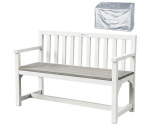 WONDERMAKE® Banc de Jardin en Bois résistant aux intempéries avec Housse | 2 places, banc extérieur moderne avec housse, bois massif, blanc et gris