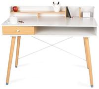 WONDERMAKE® Bureau Design en Bois avec tiroir, secrétaire Table d'ordinateur Petite pièce Moderne Bureau Table PC de Travail, chêne Clair Blanc
