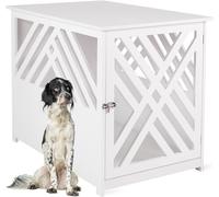 WONDERMAKE® Cage design en bois pour la maison, l'appartement avec table d'appoint, caisse pour chien pour le salon intérieur, 90 x 60 cm, blanche