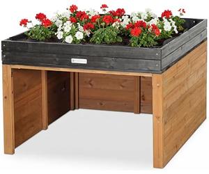 WONDERMAKE® Grande Garage pour robot tondeuse de design XXL Universelle avec évacuation d'eau, maison en bois avec jardinière, abri pour robot tondeuse, carport, garage pour robot tondeuse à toit plat