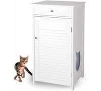 WONDERMAKE® Armoire à litière pour Chat, Grande Maison de Toilette en Bois pour bac à litière avec tiroir, Meuble Moderne Polyvalent, 51 x 46 x 96 cm, Blanc