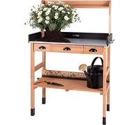 WONDERMAKE® Table de Plantation en Bois de Cerisier de rempotage Jardinage avec tiroirs, résistant aux intempéries, Grand Plan de Travail pour l'extérieur Balcon, Brun foncé Noir