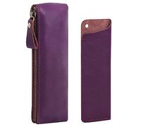 Wonderpool 1 Trousse à Crayons en Cuir et 1 Porte-Stylo Plume - Pochette compacte Portable pour Stylo à Dessin pour l'école, Le Bureau, Les Voyages (Violet)