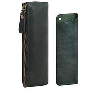 Wonderpool 1 Trousse à Crayons en Cuir et 1 Porte-Stylo Plume - Pochette compacte Portable pour Stylo à Dessin pour l'école, Le Bureau, Les Voyages (Vert)