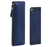 Wonderpool 1 Trousse à Crayons en Cuir et 1 Porte-Stylo Plume - Pochette compacte Portable pour Stylo à Dessin pour l'école, Le Bureau, Les Voyages (Bleu)