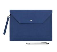 Wonderpool A4 Épaissi PU Cuir Enveloppe Cas Portfolio Dossier avec Poches Intérieures Pochette pour Document et Papeterie Fichier Organisateur Tablette PC Manches Titulair (Bleu foncé)