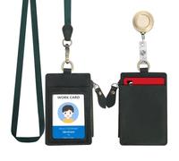 Wonderpool Cartes Porte-badge en Cuir Portefeuille Zippé avec Lanière Détachable Tour et Porte-clés Rétractable pour les pièces de monnaie Clés Billets et permis étudiant travail (Vert)