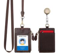 Wonderpool Cartes Porte-badge en Cuir Portefeuille Zippé avec Lanière Détachable Tour et Porte-clés Rétractable pour les pièces de monnaie Clés Billets et permis étudiant travail (café)