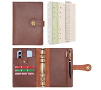 Wonderpool Classeur Agenda A6 Cuir Carnet de notes de voyage, Papier ligné rechargeable avec stylo pour organisateur de budget & bureau école planification écriture(Café,A6)