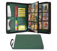 Wonderpool Classeur Cartes 9 Pochettes - Contient 540 Cartes | Fermeture Éclair Cuir PU Album Sans Anneaux avec Pochettes à Chargement Latéral pour MTG, TCG, Yugioh, Cartes Sportives (Vert)