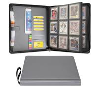 Wonderpool Classeur Cartes Toploader 9 Pochettes - Contient 360 Toploaders avec Grandes Poches Intérieures | Cuir PU Étanche Carnet Chargement Latéral pour MTG TCG Yugioh Cartes Sportives, Gris