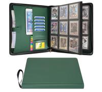 Wonderpool Classeur Cartes Toploader 9 Pochettes - Contient 360 Toploaders avec Grandes Poches Intérieures | Cuir PU Étanche Carnet Chargement Latéral pour MTG TCG Yugioh Cartes Sportives, Vert