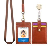 Wonderpool Porte-badge d'identification en cuir avec cordon de cou amovible et bobine de badge rétractable pour bureau école hôpital exposition(Rouge marron)