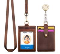 Wonderpool Porte-badge d'identification en cuir avec cordon de cou amovible et bobine de badge rétractable pour bureau école hôpital exposition(Café)