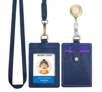 Wonderpool Porte-badge d'identification en cuir avec cordon de cou amovible et bobine de badge rétractable pour bureau école hôpital exposition (Bleu)