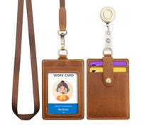 Wonderpool Porte-badge d'identification en cuir avec cordon de cou amovible et bobine de badge rétractable pour bureau école hôpital exposition (Marron)
