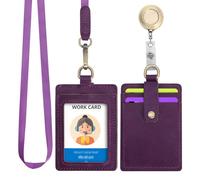 Wonderpool Porte-badge d'identification en cuir avec cordon de cou amovible et bobine de badge rétractable pour bureau école hôpital exposition (Violet)