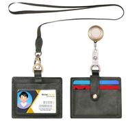 Wonderpool Porte Badge horizontal cuir avec cordon tour de cou amovible et clip rétractable badge, emplacements cartes porte-carte pour badges carte et permis de conduire (Vert)