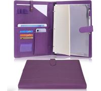 Wonderpool Porte-Documents En Cuir A4 Padfolio Anneaux Planchettes À Pince Classeur Ramovible Avec Portebloc Notes Et Organiseur Multi-Poches Pour Bureau Conférence Réunion Et Travail (Violet)
