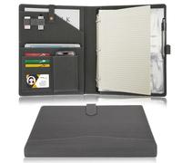 Wonderpool Porte-documents en Cuir A4 Padfolio Anneaux Planchettes à pince Classeur Ramovible avec Portebloc Notes et Organiseur Multi-poches pour Bureau Conférence Réunion et Travail (Gris)