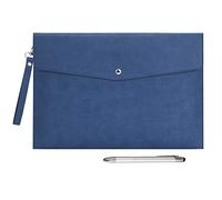 Wonderpool Porte-documents multifonction A4 en simili cuir - Porte-documents pour papier à lettres et organisateur de papeterie, étui pour tablette (Bleu foncé)