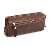 Wonderpool Trousse en Cuir Plumier Étui à Stylo Porte-marqueur Grande Capacité avec Pochette pour Organisateur Poche intérieure Outils Maquillage Papeterie (Café)