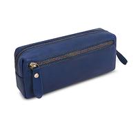 Wonderpool Trousse en Cuir Plumier Étui à Stylo Porte-marqueur Grande Capacité avec Pochette pour Organisateur Poche intérieure Outils Maquillage Papeterie (Bleu)