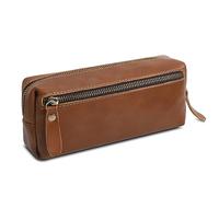 Wonderpool Trousse en Cuir Plumier Étui à Stylo Porte-marqueur Grande Capacité avec Pochette pour Organisateur Poche intérieure Outils Maquillage Papeterie (Marron)