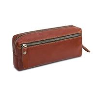 Wonderpool Trousse en Cuir Plumier Étui à Stylo Porte-marqueur Grande Capacité avec Pochette pour Organisateur Poche intérieure Outils Maquillage Papeterie (Rouge Brun)