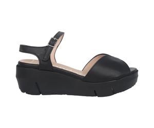 Wonders - Sandale compensée en cuir noir - Confortable - Femme - Chaussures - Noir - Taille: 41 EU
