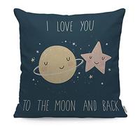 WONDERTIFY Housse de coussin décorative en forme d'étoile avec citation « I Love You to the Moon and Back » - Pour canapé, lit, canapé - Bleu - 45 x 45 cm