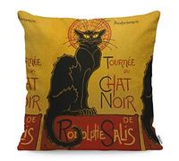 WONDERTIFY Housse de coussin motif chat noir Toulouse Nouveau Chat Noir Mignon Lautrec Housse de coussin décorative pour canapé, lit, canapé Taie d'oreiller vintage 45 x 45 cm, Multi-a154.,(10295)