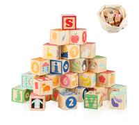 Wondertoys Blocs ABC en Bois Jeux de Construction Lettres de l'alphabet Bloc Ensemble Jouets éducatifs pour Enfants 26 pièces