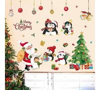 Wondever Arbre de Noël Autocollants Muraux - Pingouin et Père Noël pour Fête et Décoration de Fenêtre