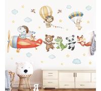 wondever Stickers Muraux Animaux Avion Autocollants Muraux Mural Stickers Montgolfière Éléphant Panda Ours pour Chambre Enfants Bébé Pépinière