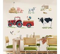 wondever Stickers Muraux Animaux de la Ferme Autocollants Muraux Mural Stickers Tracteur Vache Mouton pour Chambre Enfants Cuisine Fenêtre