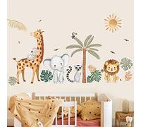 wondever Stickers Muraux Animaux de la Jungle Arbre Boho Autocollants Muraux Mural Stickers Safari Girafe Éléphant Lion pour Chambre Enfants Bébé Pépinière