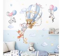 wondever Stickers Muraux Animaux en Montgolfière Grand Autocollants Muraux Mural Stickers Ballon Animaux Ours Eléphant Renard pour Chambre Enfants Bébé Pépinière