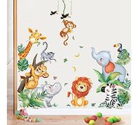 wondever Stickers Muraux Animaux Jungle Autocollants Muraux Mural Stickers Lion Girafe Éléphant Safari Zoo pour Chambre Enfants Bébé Pépinière Porte