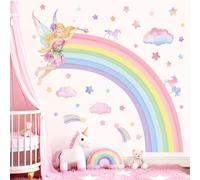 wondever Stickers Muraux Arc en Ciel Chambre Fille Autocollants Muraux Mural Stickers Fée Nuage Etoile pour Chambre Enfants Fille Bébé Pépinière
