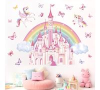 wondever Stickers Muraux Arc en Ciel Château Grand Autocollants Muraux | Décoration Murale Peel & Stick, Décoration Bébé Pépinière Chambre Enfants Fille, Couleurs Vives et Nettes, Amovibles